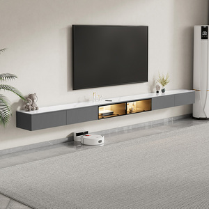 2022新款灰色白色轻奢现代简约壁挂式岩板悬空电视柜成品吊柜悬挂