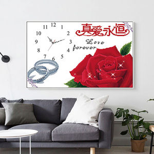 真爱永恒钻石画满钻新款2021客厅玫瑰爱情钟表钻石十字绣卧室婚房