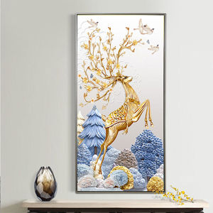 发财鹿印花十字绣满绣自己绣2021新款竖版手工绣吉祥麋鹿刺绣玄关