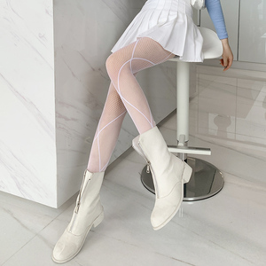 无印良品白色渔网袜jk丝袜女薄款春秋镂空网格夏季连裤袜小网眼袜