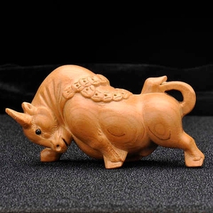 桃木牛摆件生肖木牛工艺品装饰品木雕实木雕刻原木质