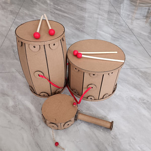 diy自制乐器废物利用幼儿园益智玩教具手工制作大鼓材料变废为宝