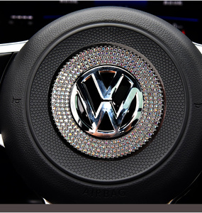 大众方向盘装饰车标志polo朗逸宝来速腾捷达汽车内饰水晶镶钻石贴