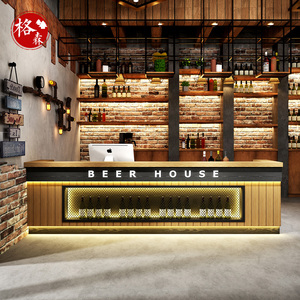 复古酒吧吧台工业风餐厅饭店烧烤前台转角收银台接待台异形定制