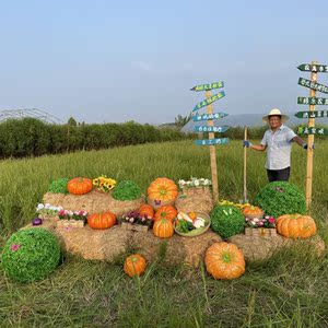 方形草垛婚庆拍摄道具户外复古稻草垛拍摄圆形的长垛子凳子稻草垛