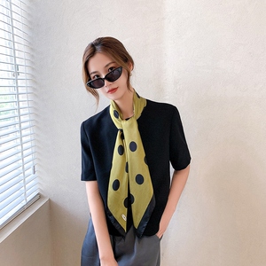 丝巾搭配t恤波点素色印花女百搭气质仿真丝斜纹大方巾搭西装衬衫