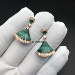 法国代购bvlgari/宝格丽扇形耳环18k玫瑰金镶钻小裙子耳坠女耳钉