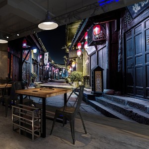 000人付款淘宝复古怀旧老成都街景黑白墙纸宽窄巷子壁画饭店串串火锅