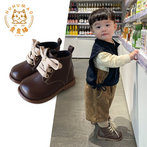 0-3岁婴幼儿软底靴子 2022秋冬男女韩版小童鞋复古时尚宝宝马丁靴