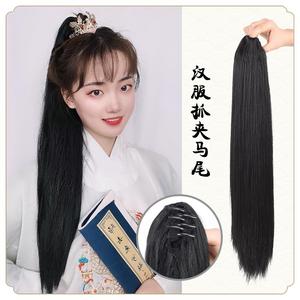 高马尾发冠 汉服发饰古风假发女长发虎头抓夹高马尾古装造型cos影