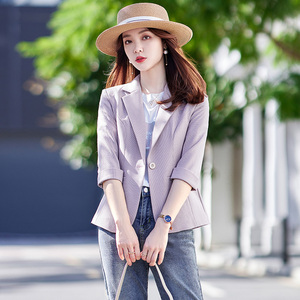 春款女装2022年新款短款上衣女设计感小众高级感七分袖西装外套女
