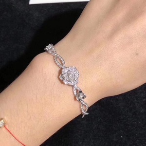 piaget/伯爵玫瑰花手镯18k玫瑰金白金满钻山茶花镂空手镯女 戒指