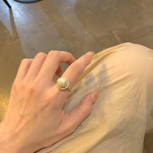 气质个性珍珠锆石戒指女韩国轻奢高级感开口食指环时尚网红配饰品
