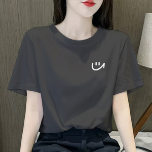 2024夏装新款短袖女高级t恤韩版纯棉印花设计感修身宽松圆领ins潮