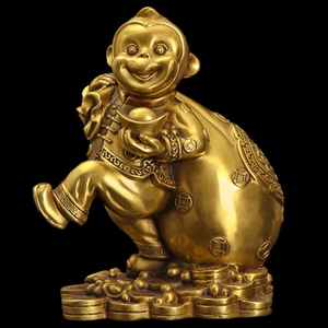 002人付款淘宝(金猴拜寿)摆件贴金纯铜生肖猴吉祥物(金猴献瑞)工艺品