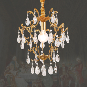 法式全铜复古水晶灯别墅大气卧室餐厅阳台入户中古灯具欧式小吊灯