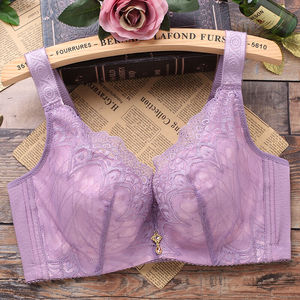 蝉慕大码文胸薄款胖mm加肥大罩杯显小女士内衣聚拢调整型胸罩紫色