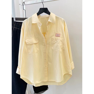 奶黄色衬衫女外套2024春季新款设计感小众宽松纯色百搭衬衣开衫潮