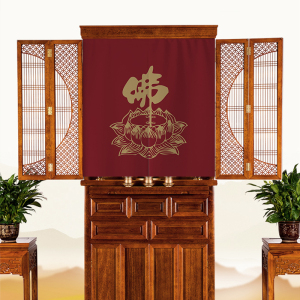 佛龛遮挡帘家用中式供佛装饰帘佛供台打孔佛像半挂帘半挂帘布佛柜