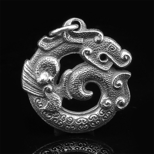希然原创 国潮仿古传统汉代纹饰中国风男士手工925纯银汉龙纹吊坠