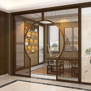 定制新中式实木屏风隔断客厅玄关格栅装饰墙月牙门洞门过道门拱门