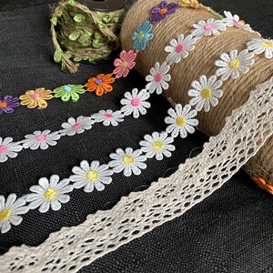 小雏菊彩色花瓣花边布条幼儿园手工diy装饰小花朵麻绳装饰品辅料