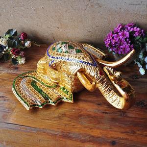 泰国木雕金象头挂饰贴金箔大象东南亚风情酒店会所家装饰品招财象