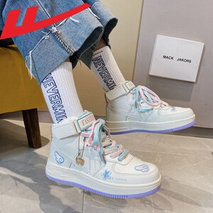 回力2021新款樱花粉鸳鸯高帮运动板鞋女韩版ulzzang学生小白鞋子