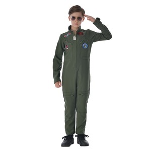 儿童扮演飞行员演出服cos少年空军机长连体衣长款美式空军绿色装