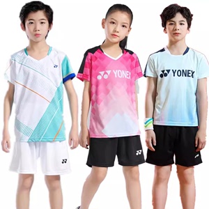 韩版儿童羽毛球服 男孩子速干短袖球衣女学生yy训练运动套装团购