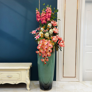 景德镇陶瓷客厅落地大号花瓶仿真假花新中式现代轻奢欧式装饰摆件