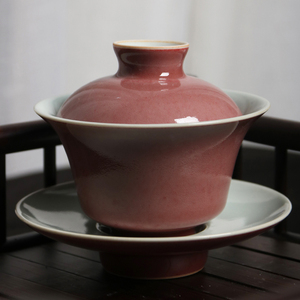 美人醉豇豆红三才盖碗景德镇高温颜色釉陶瓷茶具单个中式宫廷风