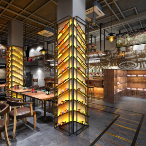 工业风酒吧红酒架loft壁挂展示层架隔断餐厅墙上装饰柱子发光酒柜