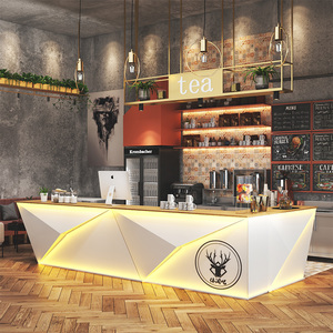 简约现代奶茶店收银台创意网红咖啡店吧台轻奢前台接待台转角定制