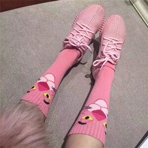 原创袜子女ins潮粉红豹顽皮豹头像e袜 运动纯棉中筒袜子男女潮袜