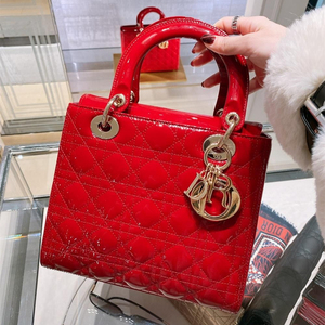 【奢品拍】dior/迪奥漆皮戴妃包五格手提包单肩斜挎包婚包红色