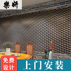 复古中式屋檐瓦片背景墙纸火锅店餐厅装饰墙布剧本杀建筑砖墙壁纸