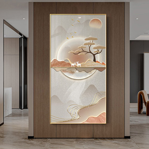 入户玄关装饰画现代轻奢麋鹿高档走廊过道壁画发财树客厅背景墙画