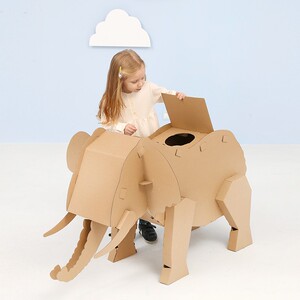幼儿园硬纸板非洲动物手工作业狮子大象犀牛野兽模型纸盒玩偶教具
