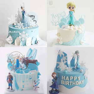 冰雪奇缘蛋糕装饰爱莎安娜白雪艾莎公主女王儿童双层雪花生日摆件