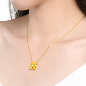 官网糊涂老庙祝999足金双喜项链黄金喜字吊坠女款3d硬金喜牌24k纯