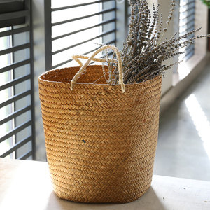 草编织花盆藤编编织篮子大花篮装饰花盆套绿植草编筐圆形收纳篮子
