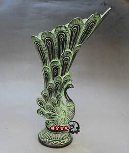 【荟聚】卧室摆件凤凰客厅青铜器工艺品仿古花瓶开屏纯铜花瓶复古