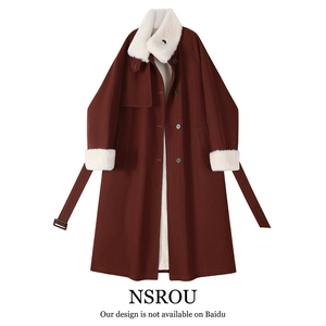 韩系气质加厚立领红色大衣外套女冬新款高级感中长款加绒风衣棉服