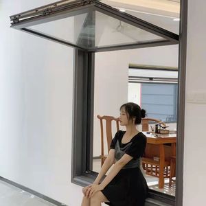 美式折叠窗餐厅钢化玻璃窗电动折叠v型上悬上翻上折窗隔音上拉窗