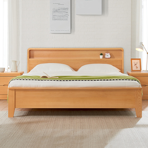 全友家居北欧榉木全实木床双人床大床1.8米1.5床现代简约床纯原木