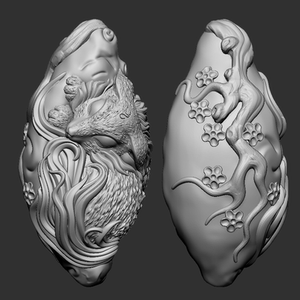 小狐狸九尾狐核雕三维立体图圆雕图图纸stl文件雕刻机3d模型135