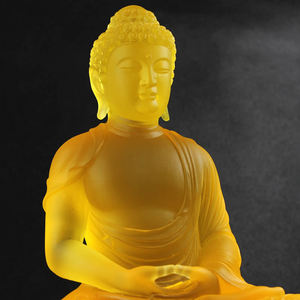 琉璃西方三圣阿弥陀佛 佛像莲花座中式桌m面镇宅开运纯手工摆件