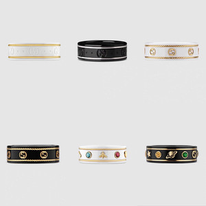 gucci古驰戒指双g黑白陶瓷黑钢石18k金男女情侣对戒送女友式礼物