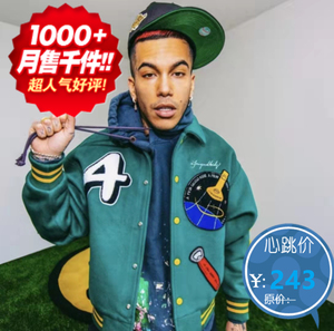 fff马思唯同款联名afgk新款天使骏马刺绣棒球服毛呢棒球夹克外套